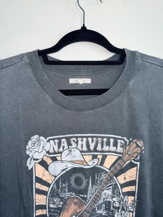Maurices Nashville Music City Oversized Graphic Tee Gray Country Large Women’s - Picture 3 of 11